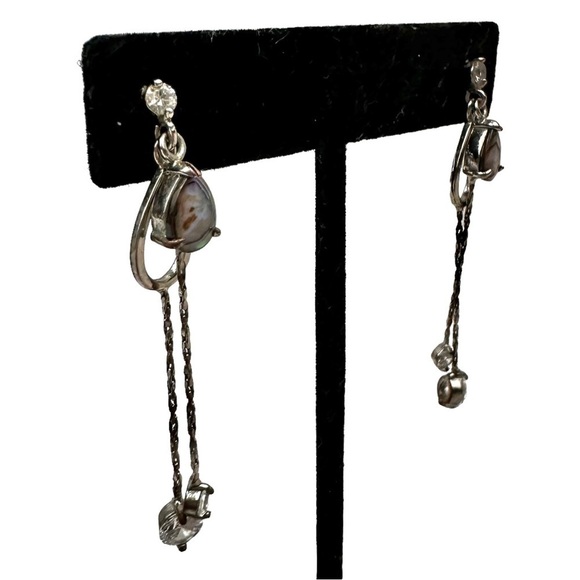 Teardrop Labradorite & Rhinestone Drop Earrings - Picture 3 of 5